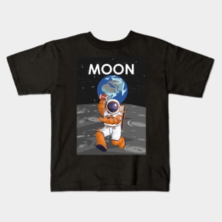 Moon American Football Playing Astronaut Space Travel Poster Kids T-Shirt